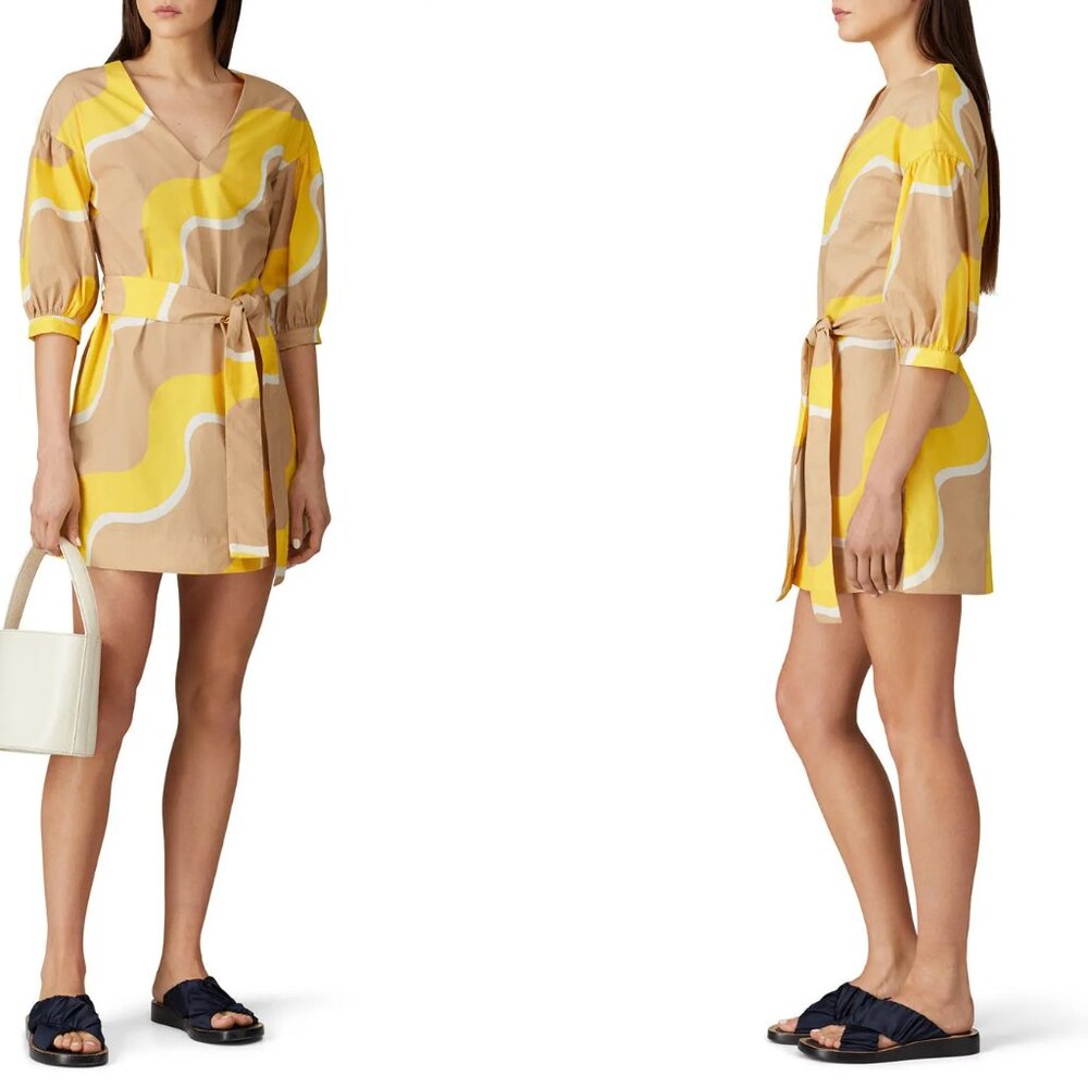 Chinti & Parker Yellow Wave Printed Dress (Size UK 14 US 10)